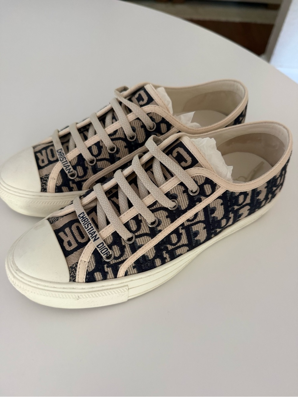 Dior Navy & Beige Oblique Canvas Low-Top Sneakers